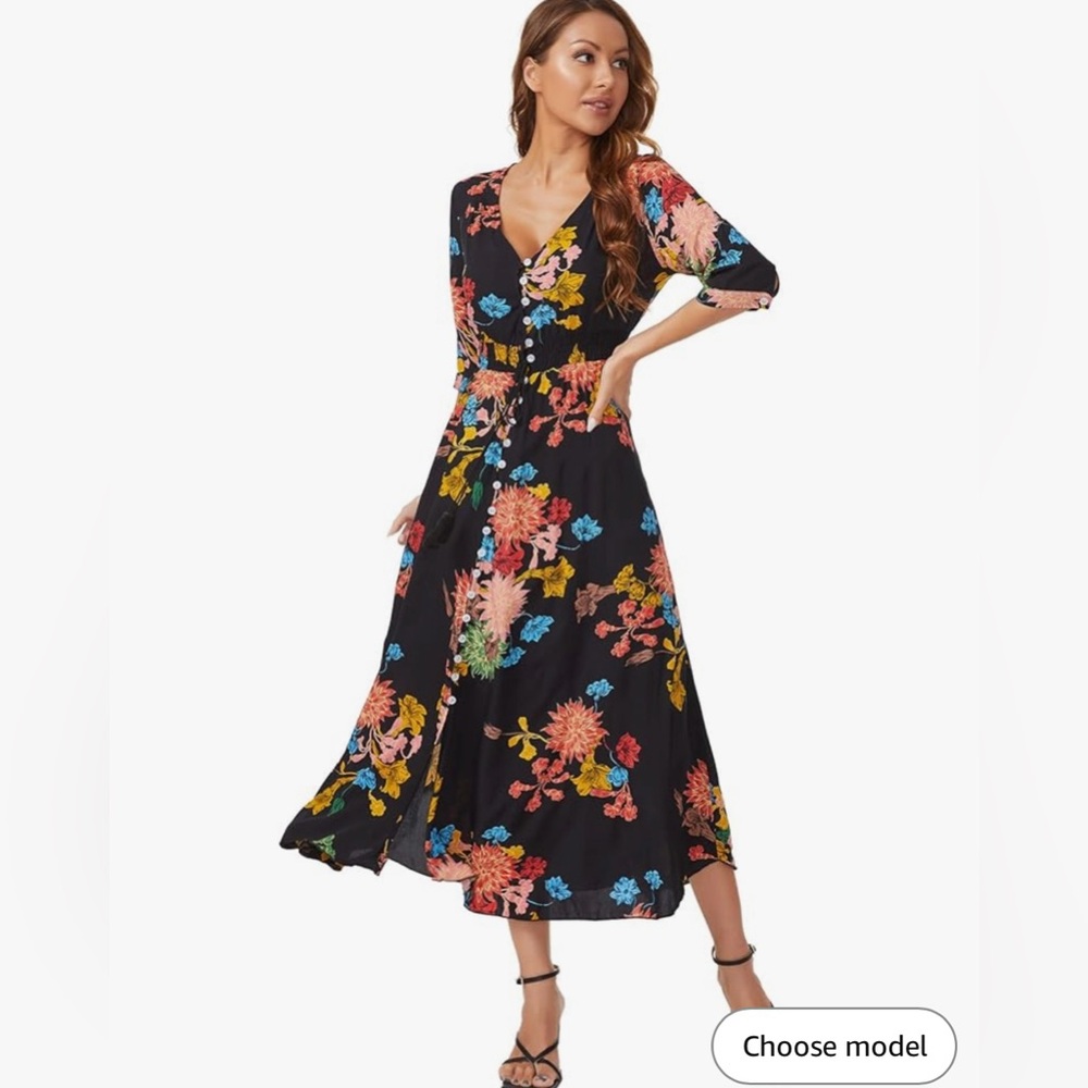 Milumia Summer Flowy Long Maxi Dress Button Up Split Floral Print Boho Dresses